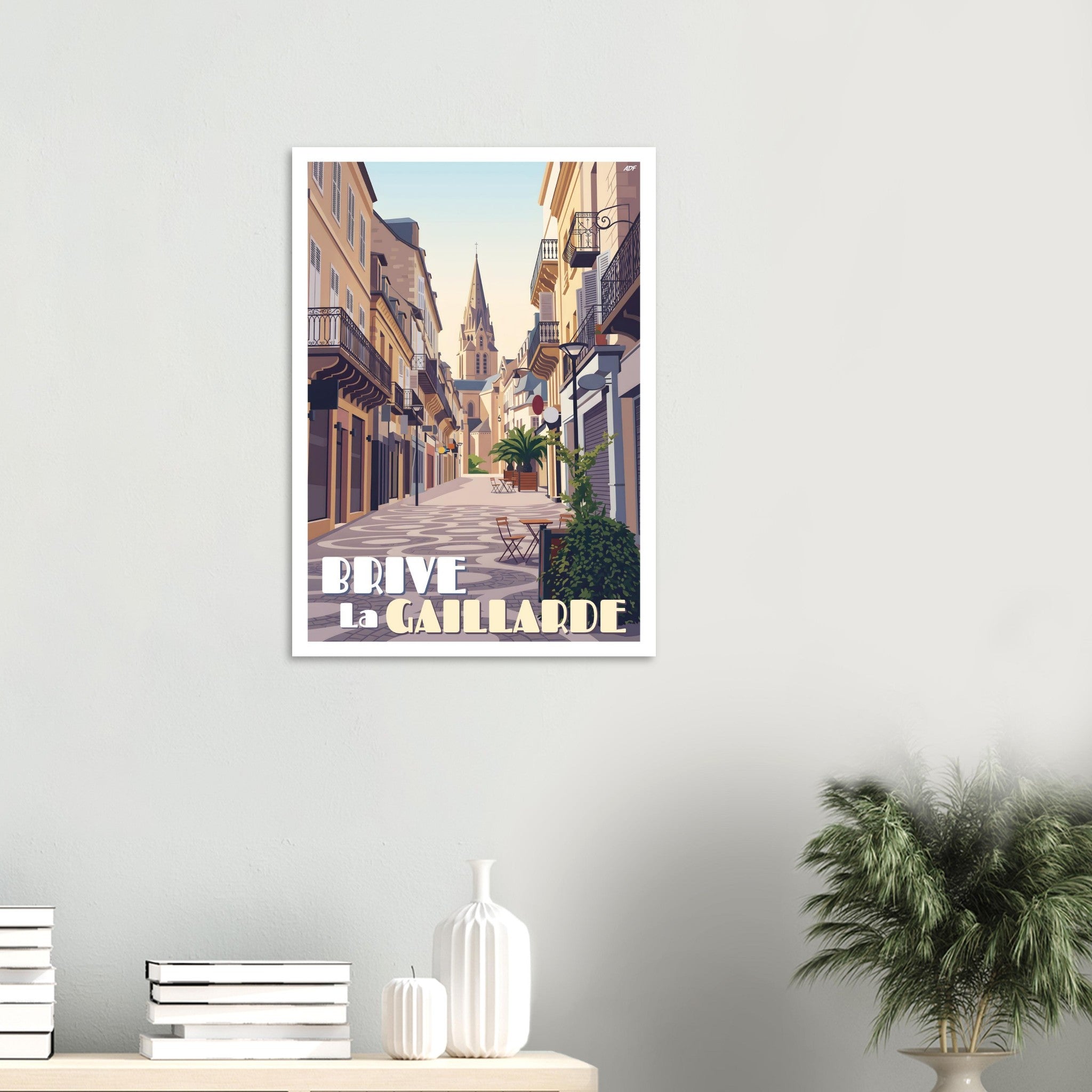 Affiche encadrée de Brive-la-Gaillarde accrochée au mur dans un intérieur moderne