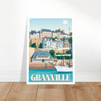 Cadre mural avec le poster de Granville posé sur parquet en chêne