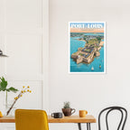 Affiche encadrée de Port-Louis fixée au mur d'une salle à manger moderne