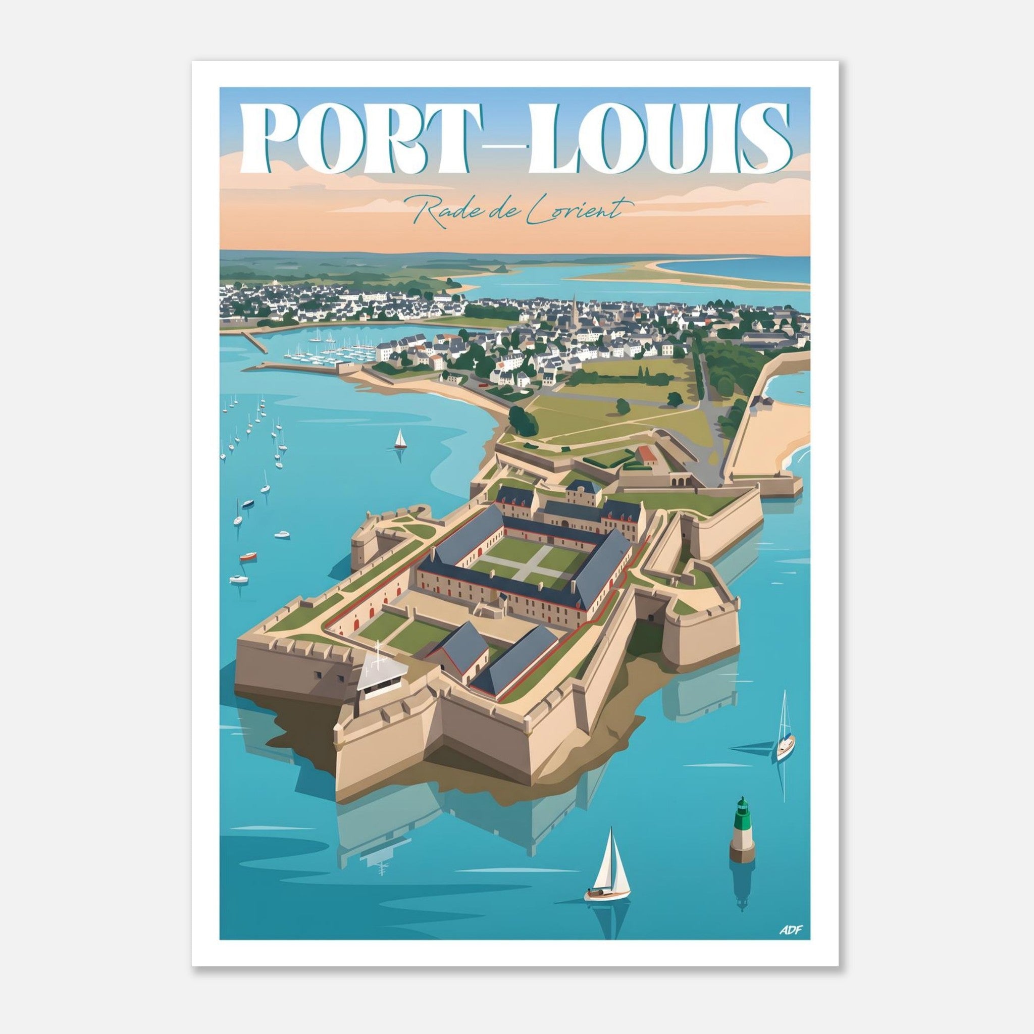 Affiche vintage de Port-Louis illustrant la citadelle historique et l'entrée de la rade de Lorient