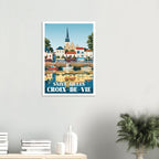 Affiche encadrée de Saint-Gilles-Croix-de-Vie accrochée sur un mur blanc lumineux