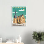 Poster de voyage de Saint-Herblain sous cadre posé sur une console moderne en bois
