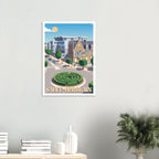 Poster d'art de Saint-Herblain sous cadre posé sur une console moderne en bois clair dans une entrée