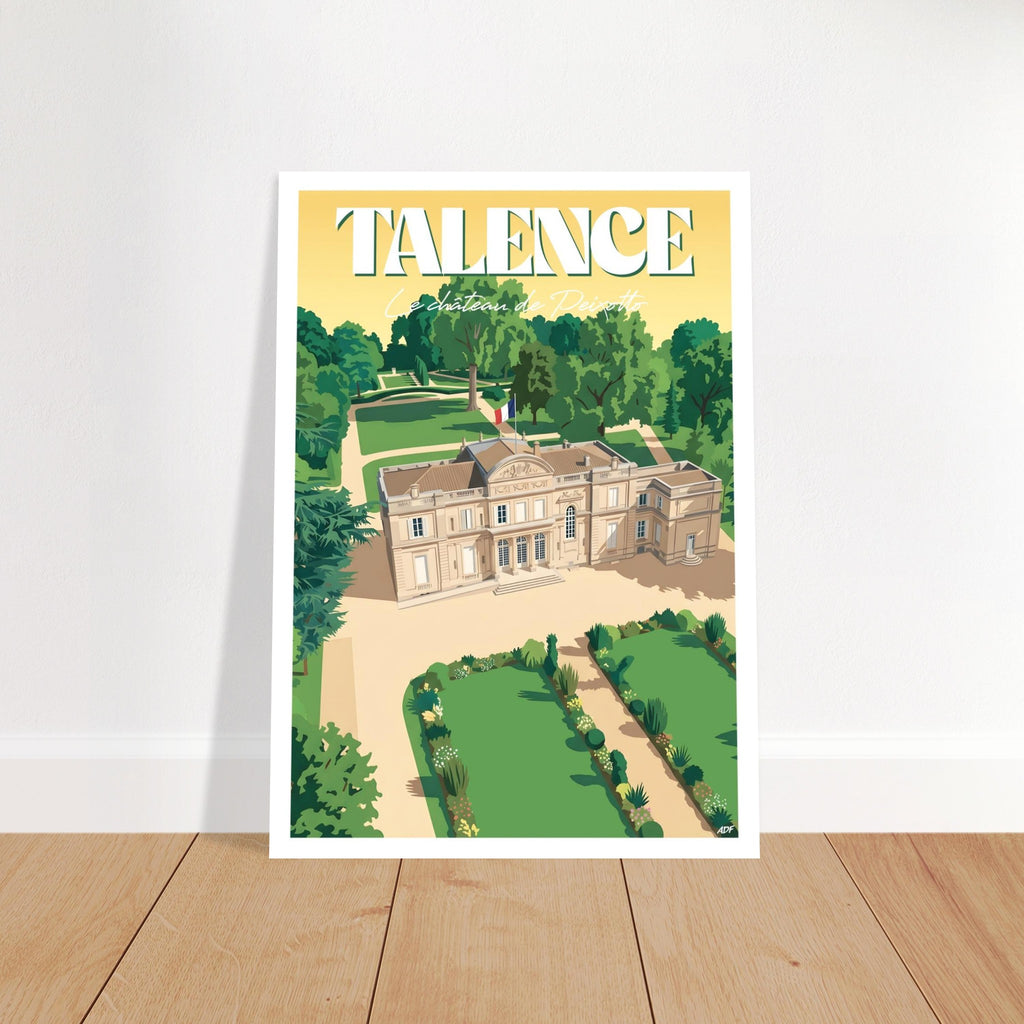 Affiche encadrée du Château de Peixotto fixée au mur dans un intérieur épuré et lumineux