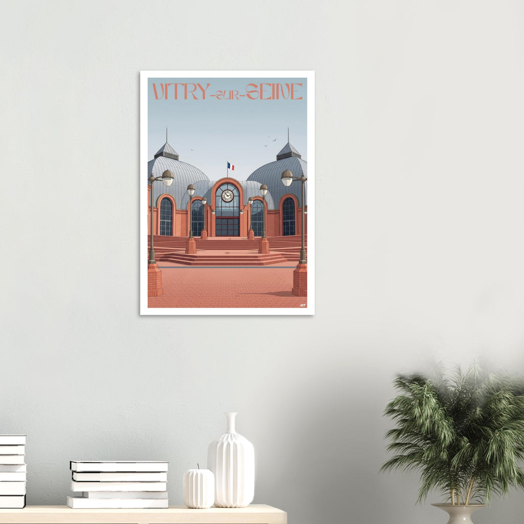 Affiche encadrée de Vitry-sur-Seine accrochée au mur dans un salon moderne et lumineux