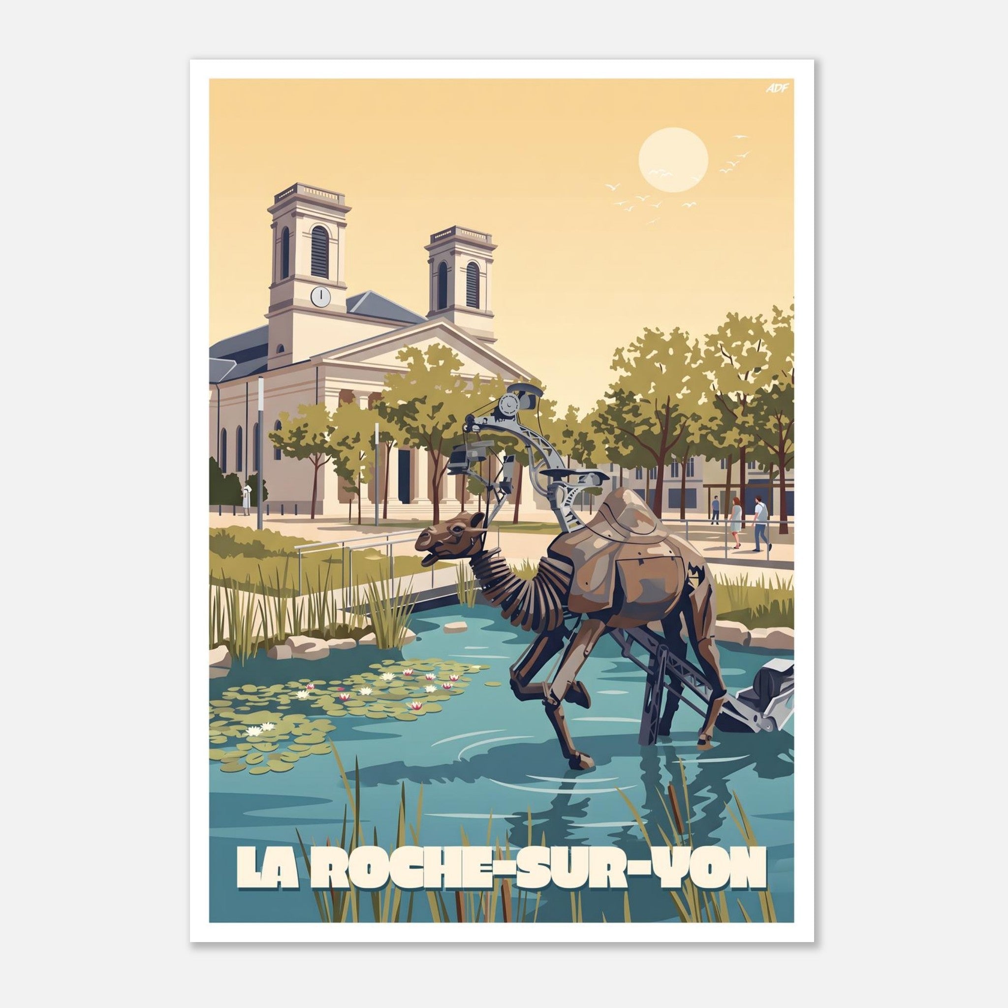 Illustration graphique poétique des créations mécaniques de la place Napoléon à La Roche-sur-Yon