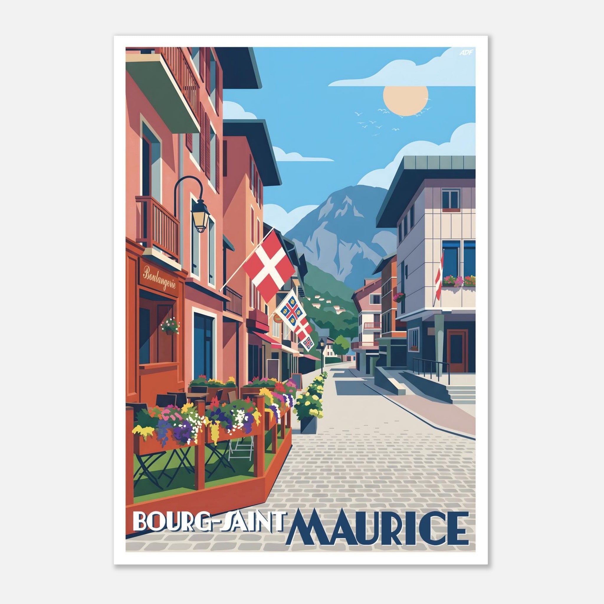 Illustration graphique des façades traditionnelles savoyardes à Bourg-Saint-Maurice