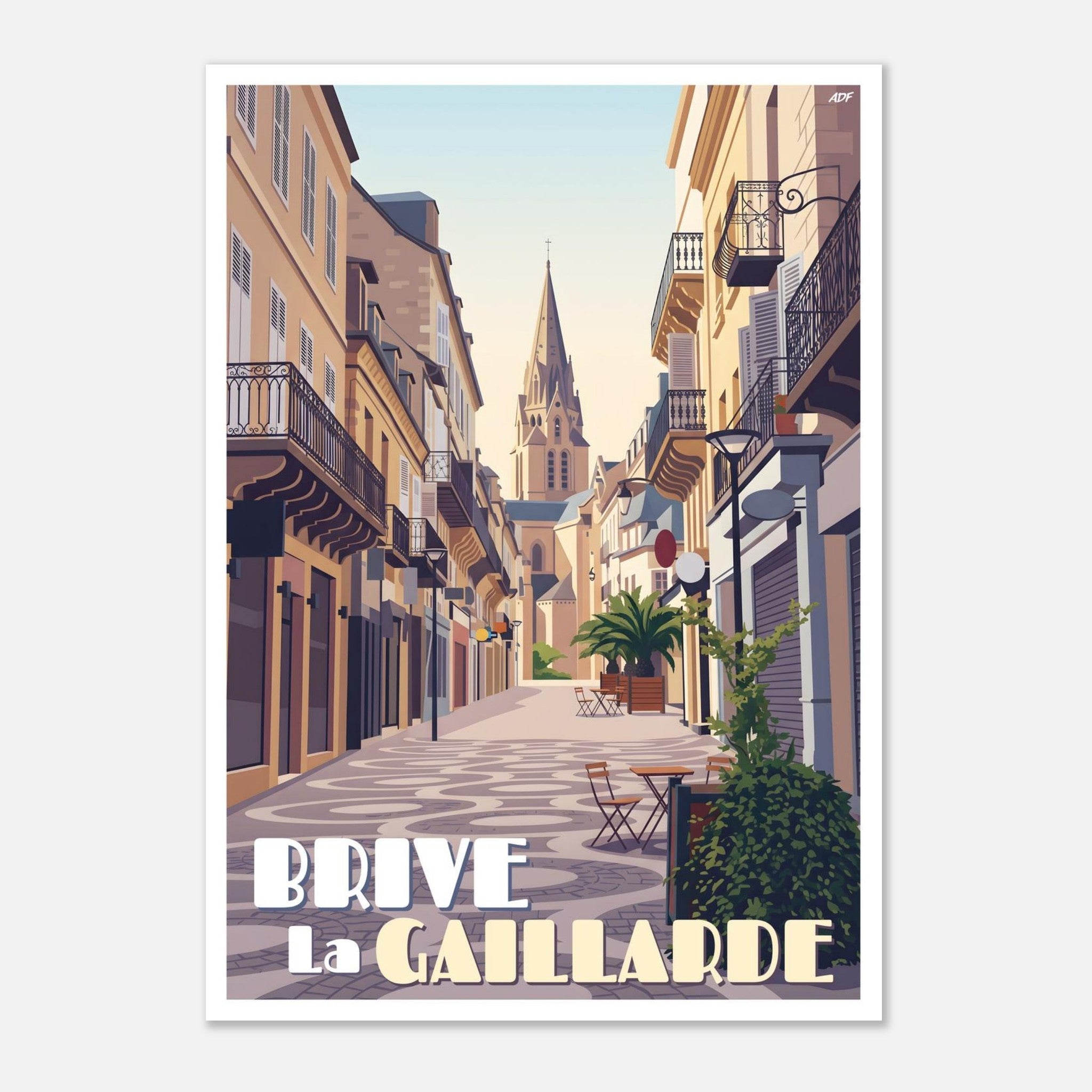 Illustration graphique des façades et balcons en fer forgé de Brive-la-Gaillarde