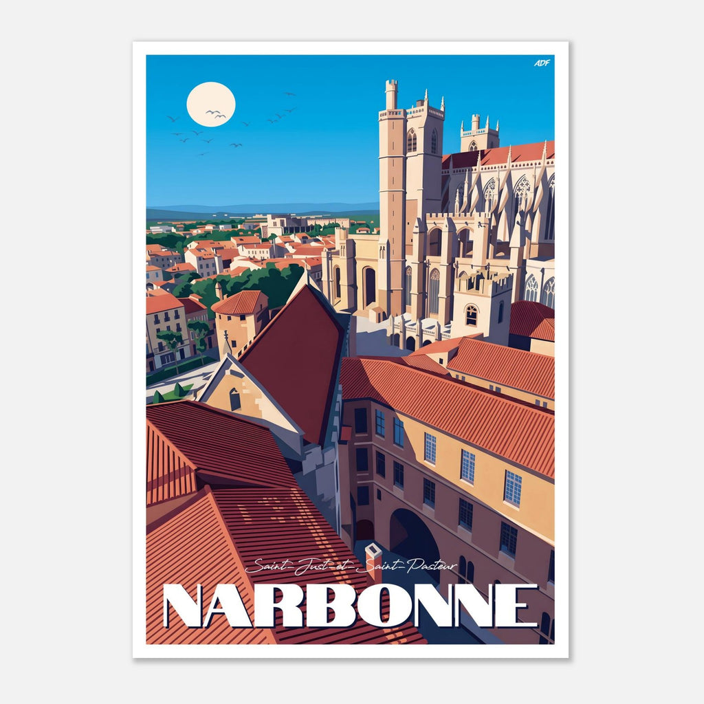 Illustration graphique des contreforts et des toits de tuiles de Narbonne