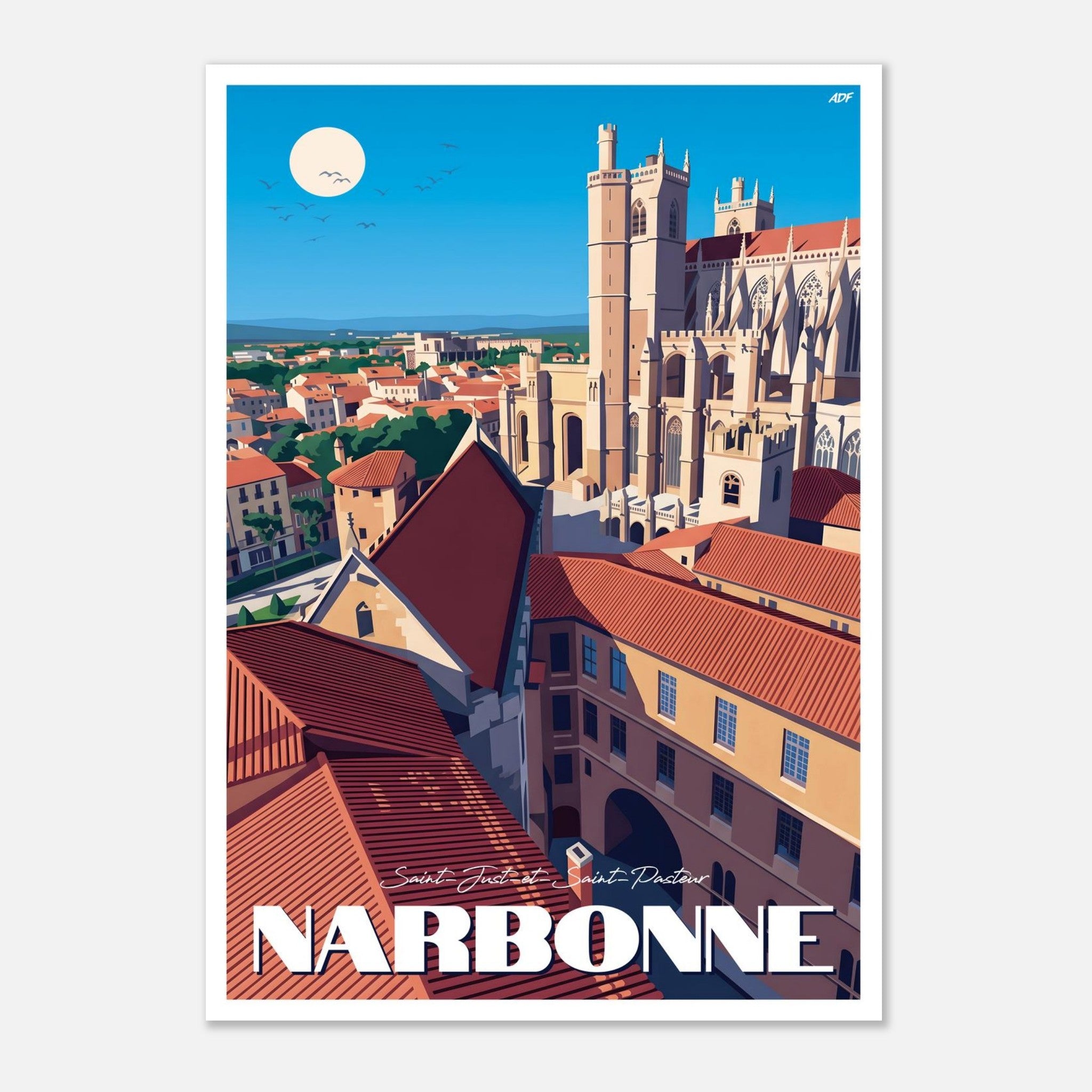 Illustration graphique des contreforts et des toits de tuiles de Narbonne