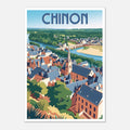 Illustration graphique des toits d'ardoise et du pont de pierre de Chinon