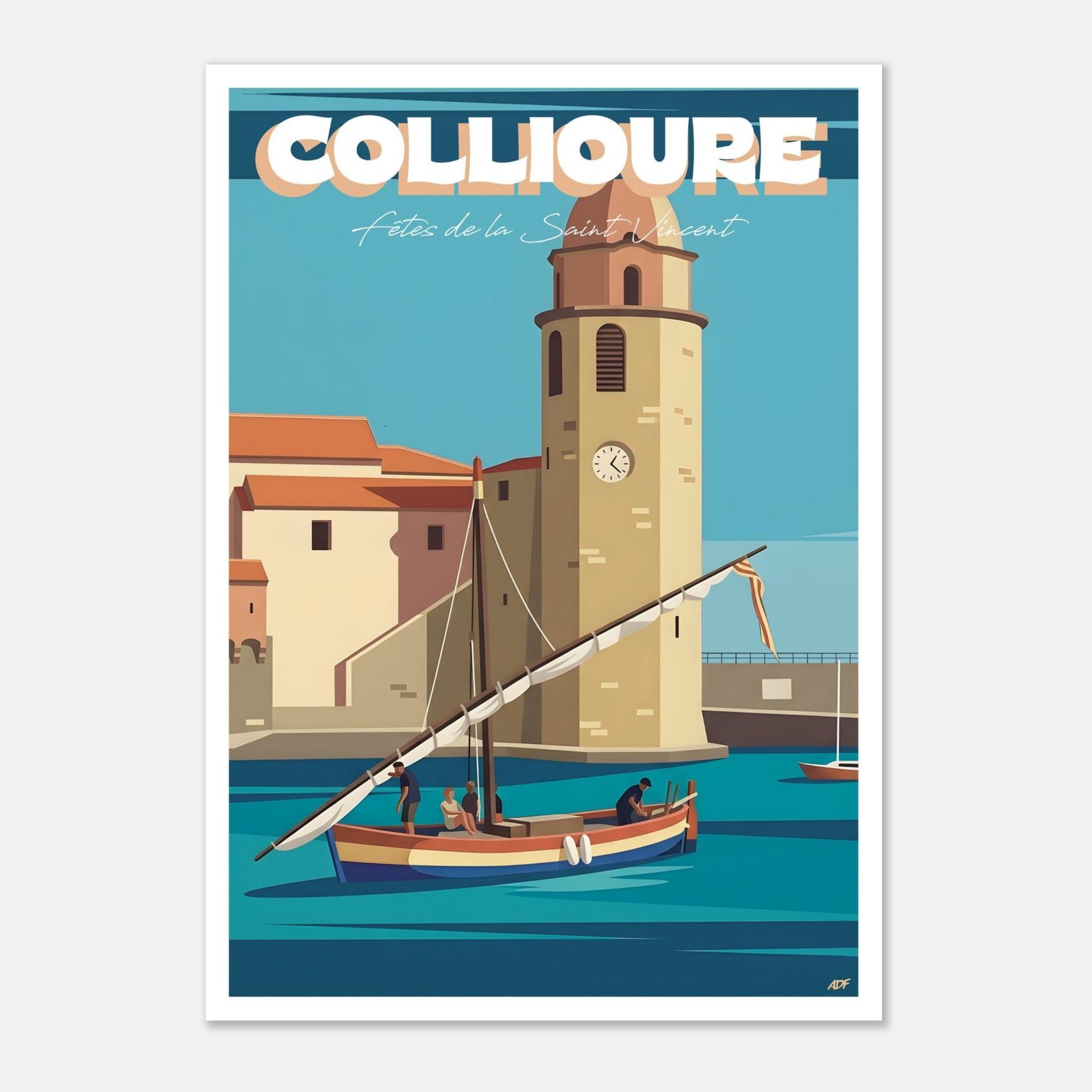 Illustration graphique du patrimoine méditerranéen de Collioure et de l'église Notre-Dame-des-Anges