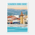 Illustration graphique de l'église Notre-Dame de la Mer au Cros-de-Cagnes et des collines de l'arrière-pays