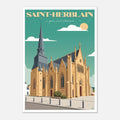 Illustration graphique des détails architecturaux néo-gothiques et du clocher de l'église de Saint-Herblain