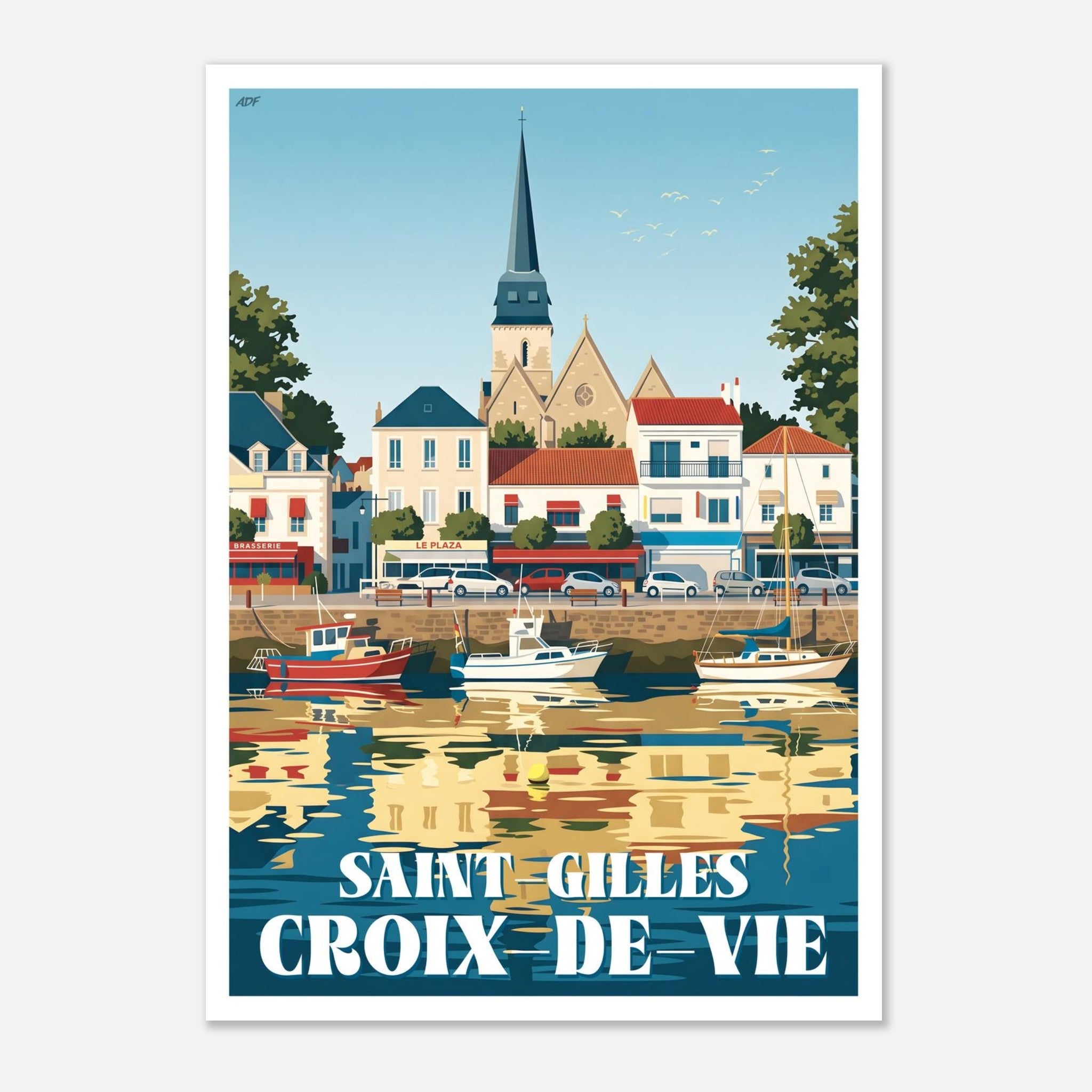 Illustration graphique des façades traditionnelles et du clocher de Saint-Gilles-Croix-de-Vie