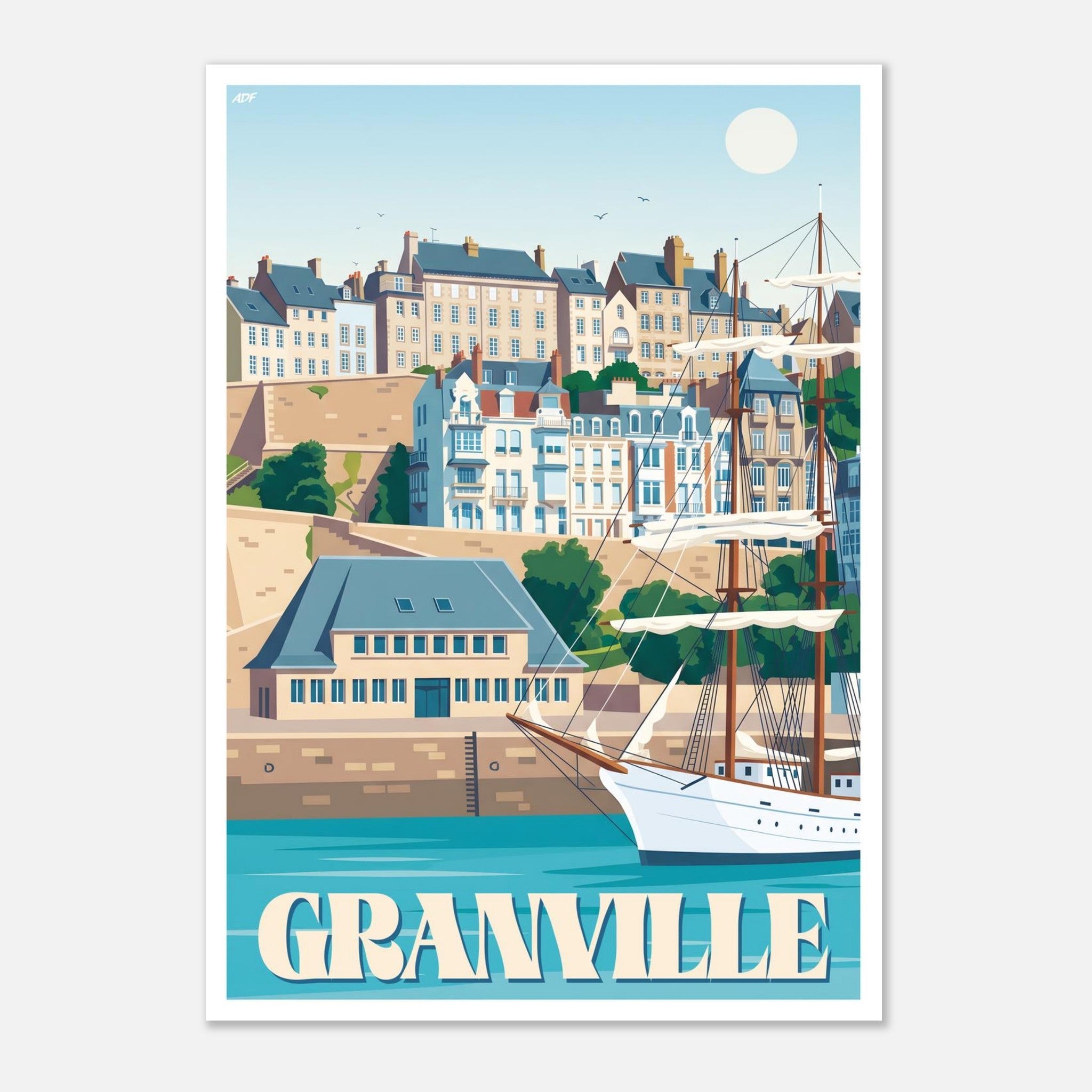 Illustration graphique du port de Granville et de ses toitures d'ardoise normandes