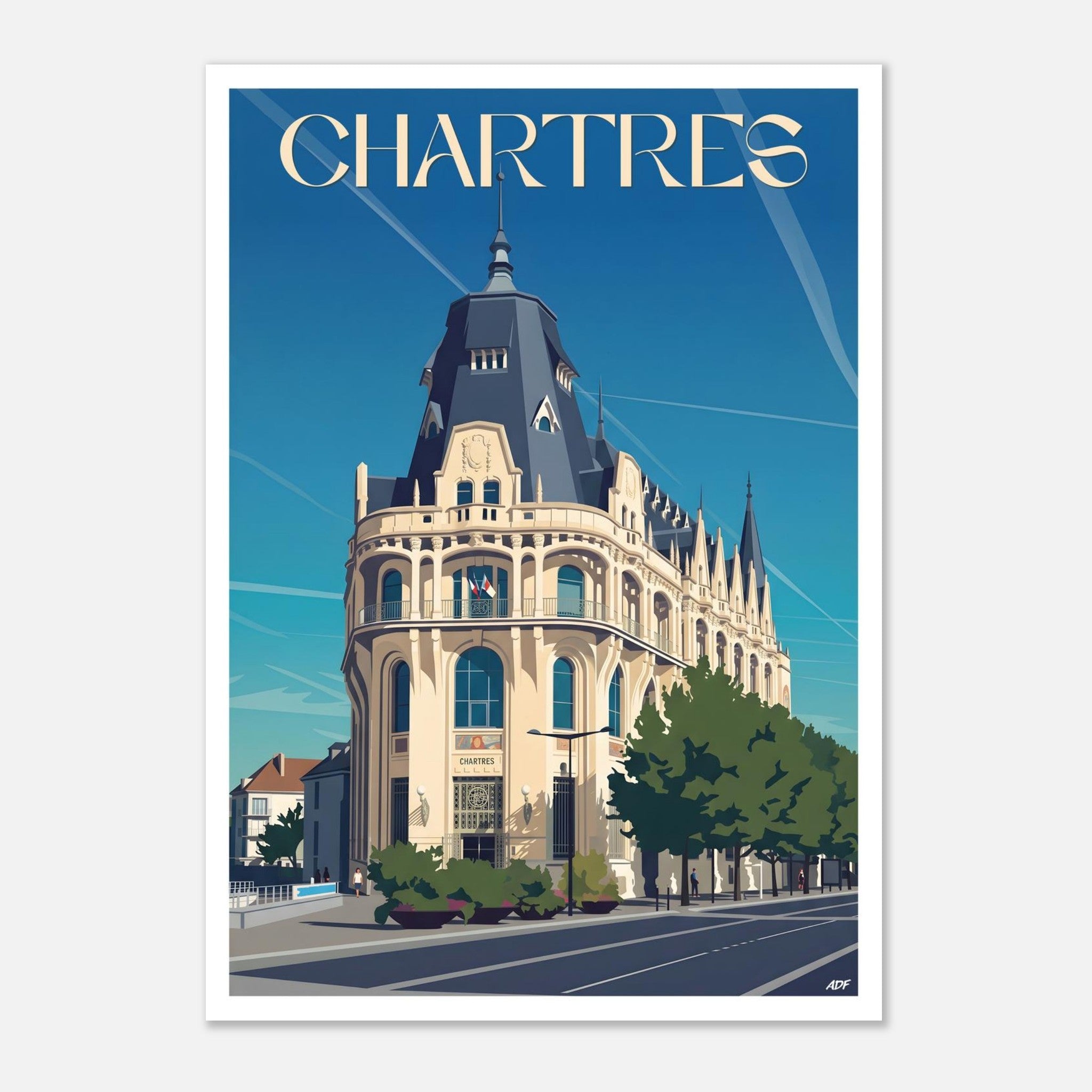 Illustration graphique du joyau architectural de l'Hôtel des Postes à Chartres