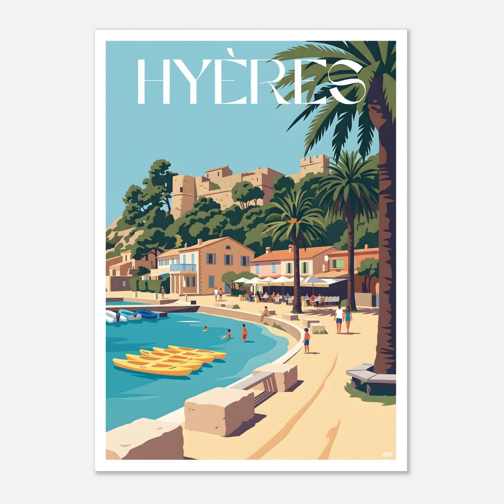 Illustration graphique de la côte d'Hyères sous le soleil méditerranéen