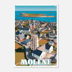 Illustration graphique des ruelles de Molène, de l'ancien sémaphore et des eaux turquoise de l'Atlantique