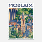 Illustration graphique vue d'en haut de la tour de l'église Saint-Melaine et des coteaux de Morlaix