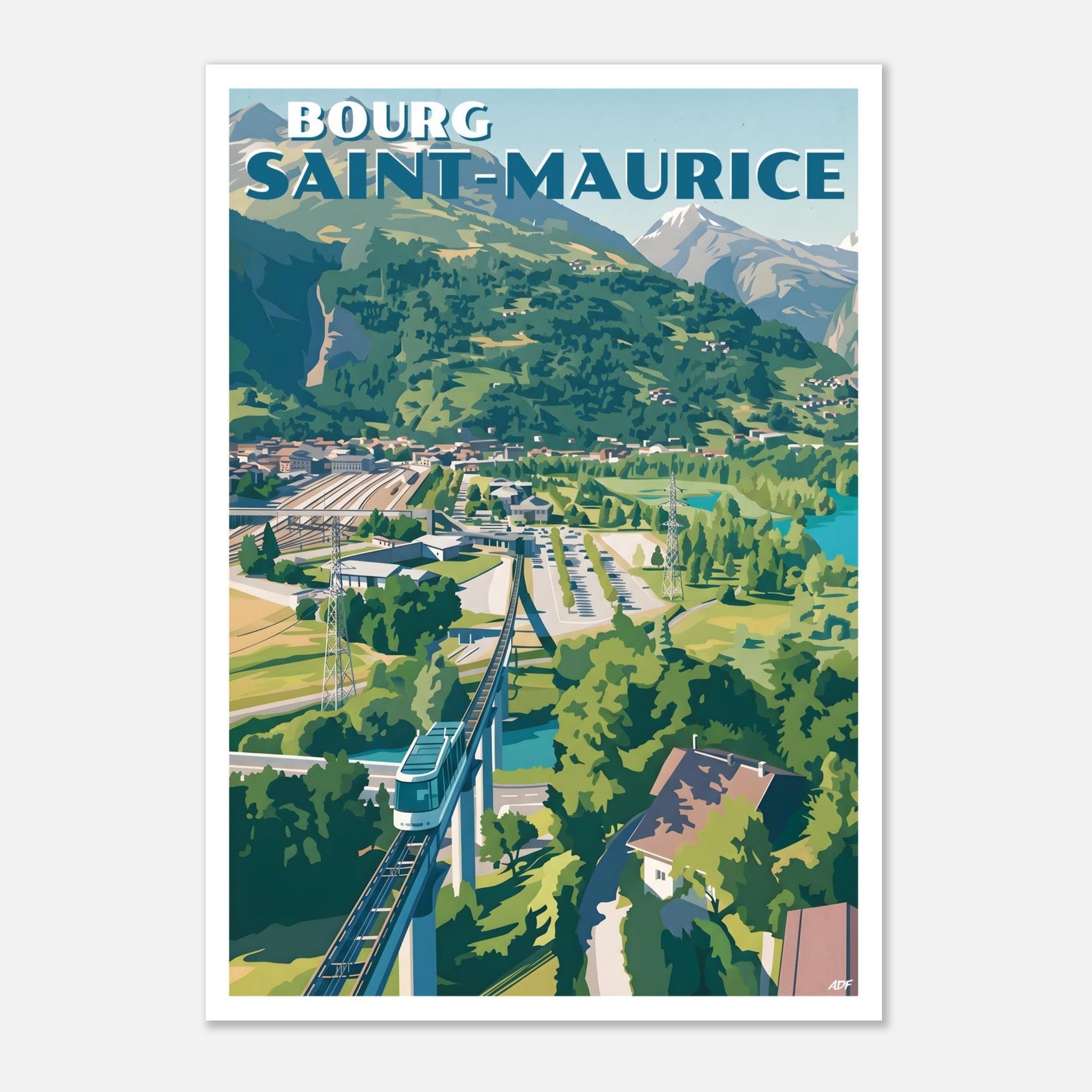 Illustration graphique des Alpes et de la nature verdoyante à Bourg-Saint-Maurice