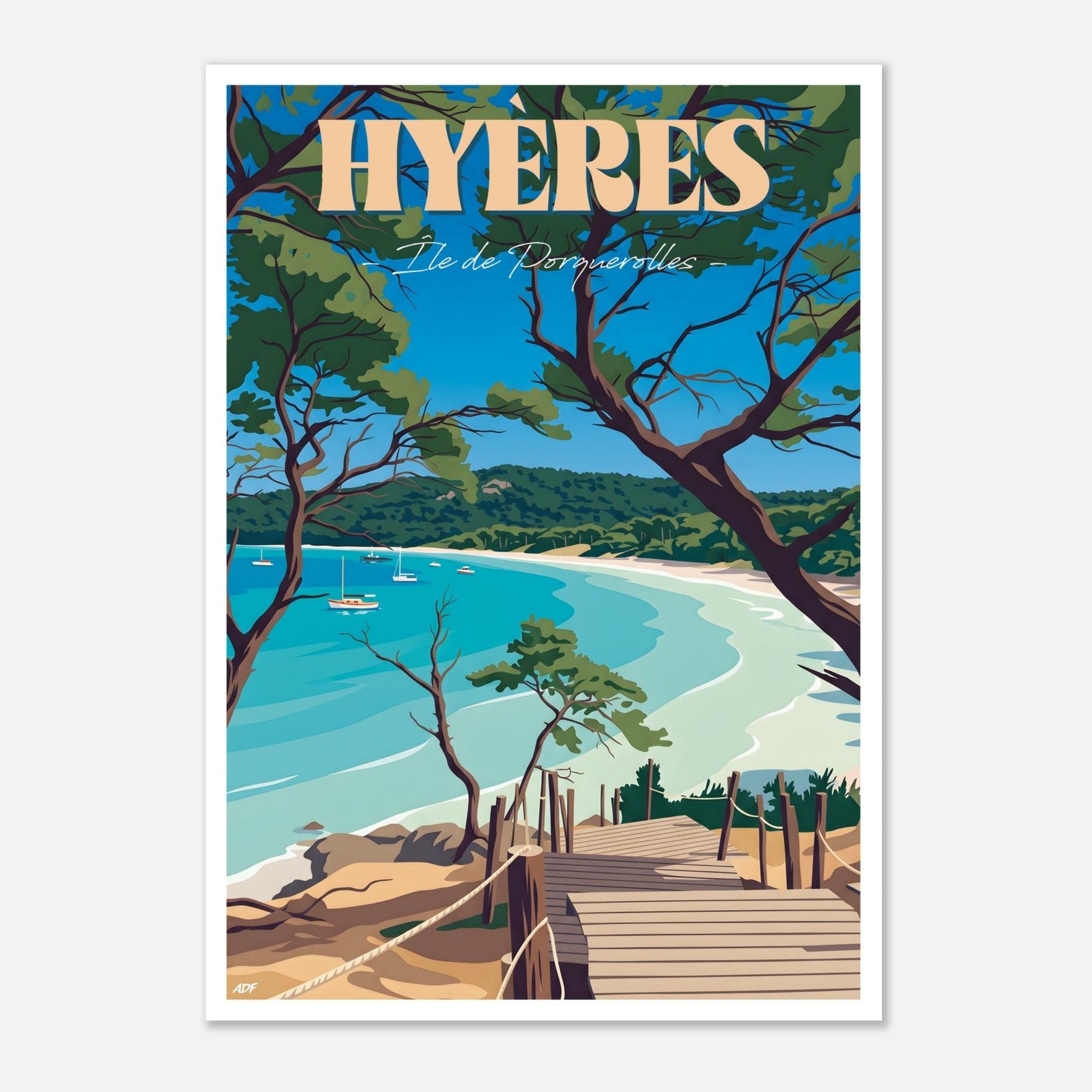 Illustration graphique du littoral varois et de l'île de Porquerolles