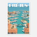 Illustration graphique lumineuse de la marina et des quais ensoleillés de Fréjus