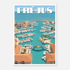 Illustration graphique lumineuse de la marina et des quais ensoleillés de Fréjus