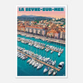 Illustration graphique vue d'en haut des bateaux à quai sur l'eau turquoise à La Seyne-sur-Mer