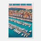 Illustration graphique vue d'en haut des bateaux à quai sur l'eau turquoise à La Seyne-sur-Mer
