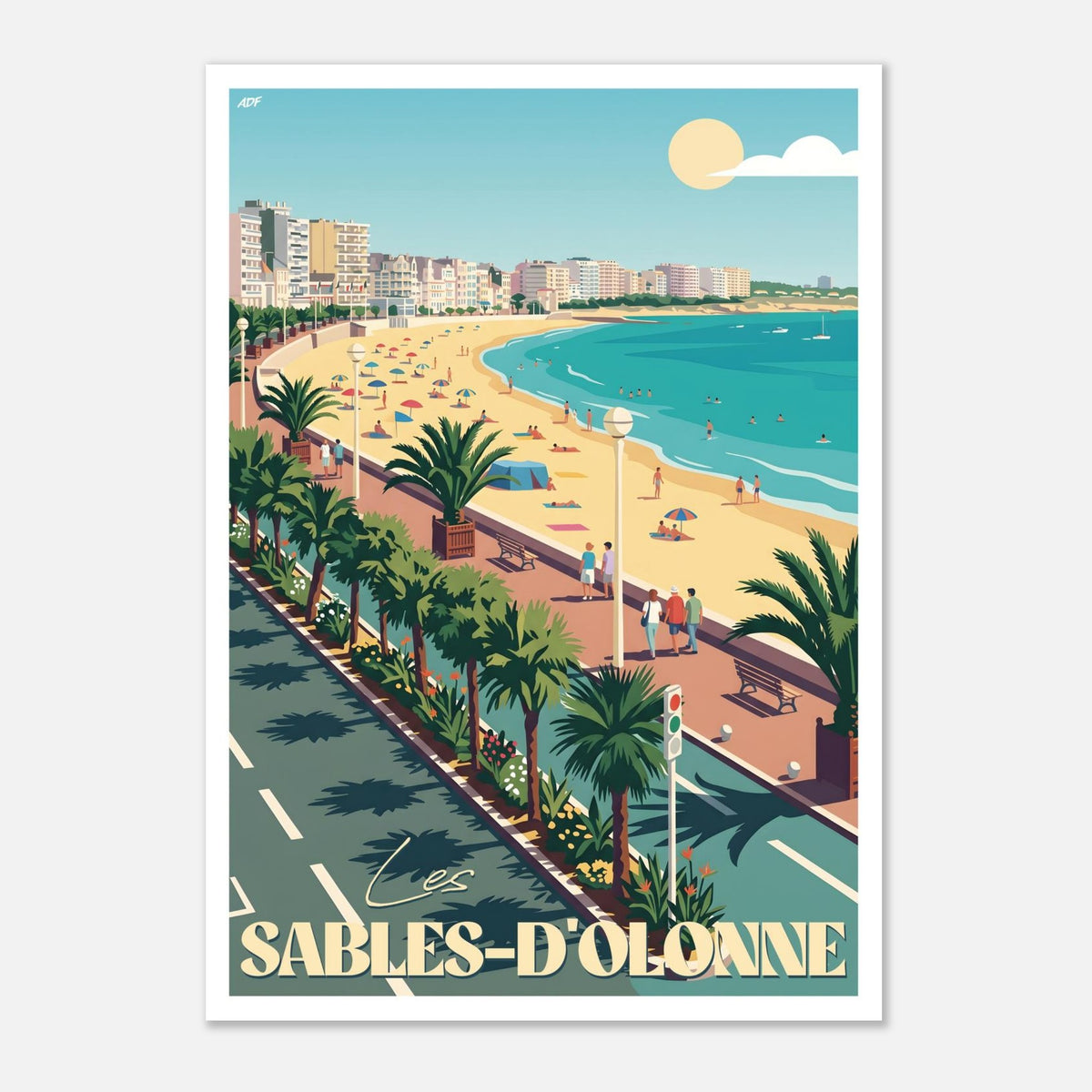 Illustration graphique de la courbure de la grande baie des Sables-d'Olonne et de ses façades balnéaires
