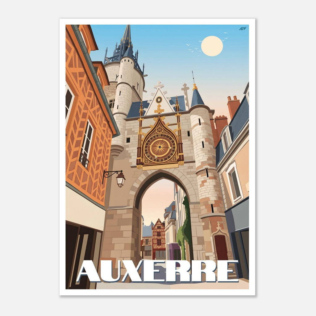 Illustration graphique des façades médiévales et de l'arche piétonne à Auxerre