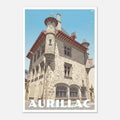 Poster rétro illustré du centre historique d'Aurillac dans le Cantal