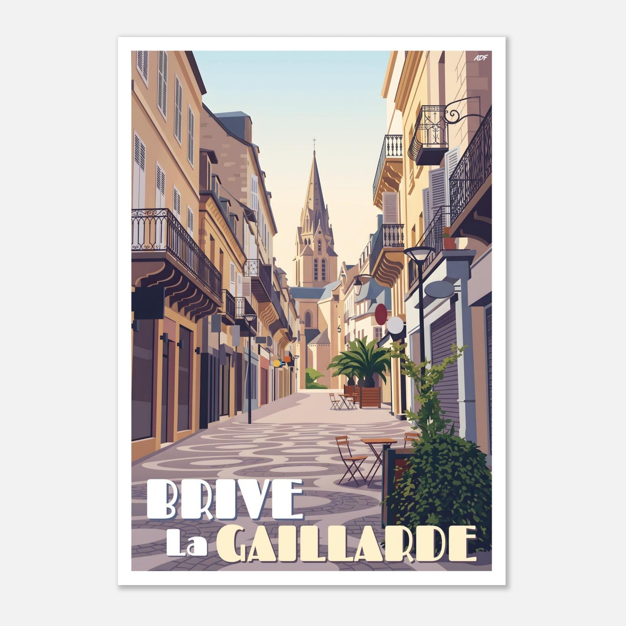 Poster rétro illustré du centre historique de Brive-la-Gaillarde en Corrèze