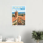 Décoration murale esprit Riviera avec le poster illustré de Cagnes-sur-Mer dans un intérieur épuré