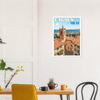 Affiche encadrée de Cagnes-sur-Mer fixée au mur d'une salle à manger lumineuse et contemporaine