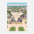 Poster rétro illustré du château de Versailles et de ses parterres à la française