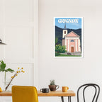 Décoration murale élégante avec l'affiche de Grignon au-dessus d'une table à manger