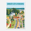 Poster rétro illustré avec vue en plongée sur la nature automnale à Joué-lès-Tours