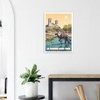 Poster de voyage de La Roche-sur-Yon sous cadre posé sur une console moderne