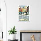 Poster de voyage de Mâcon sous cadre posé sur une console d'entrée moderne
