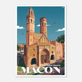 Poster rétro illustré du monument historique du Vieux Saint-Vincent à Mâcon