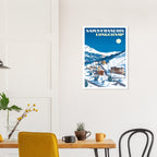 Affiche de montagne hivernale intégrée dans une décoration d'intérieur moderne