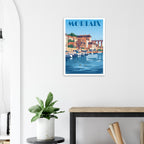 Poster de voyage de Morlaix sous cadre posé sur une console moderne