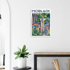 Poster de voyage de Morlaix sous cadre posé sur une console moderne d'entrée
