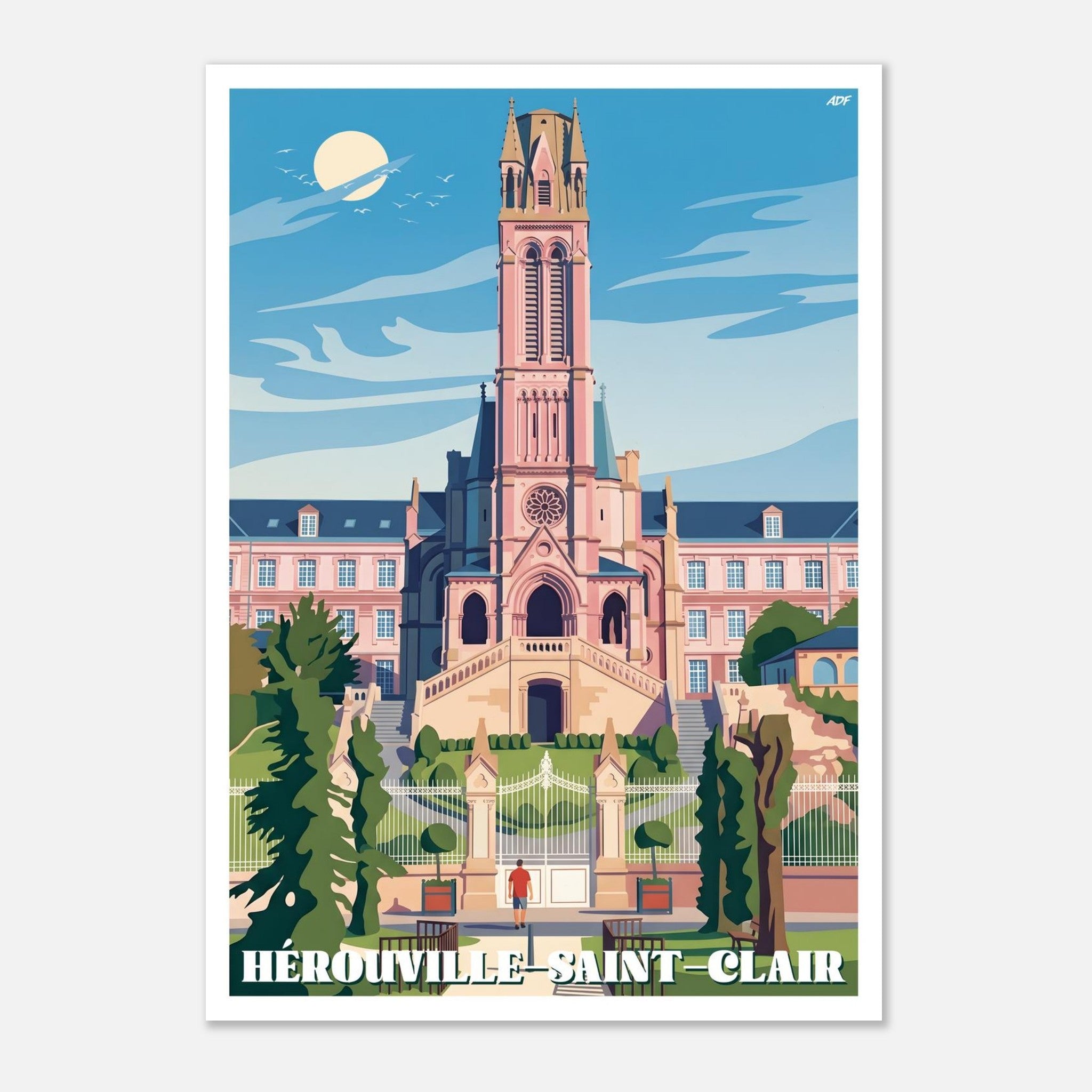 Poster rétro illustré du sanctuaire du Petit Lourdes aux portes de Caen dans le Calvados