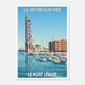 Poster rétro illustré du pont levant de La Seyne-sur-Mer et du patrimoine naval de la Côte d'Azur