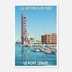 Poster rétro illustré du pont levant de La Seyne-sur-Mer et du patrimoine naval de la Côte d'Azur