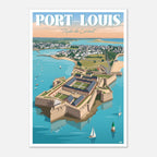 Poster rétro illustré des remparts et des bastions de la citadelle de Port-Louis en Bretagne