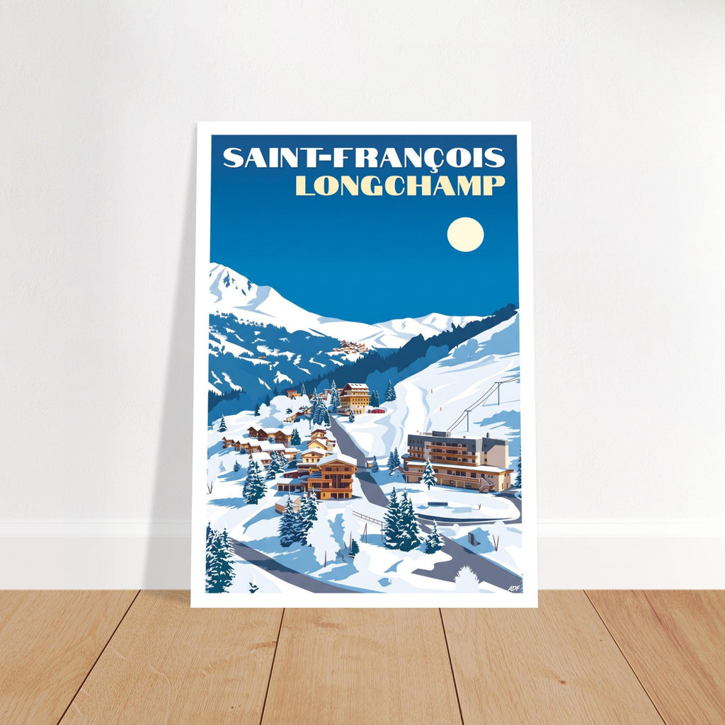 Grand tirage d'art sous cadre du poster de Saint-François-Longchamp posé au sol